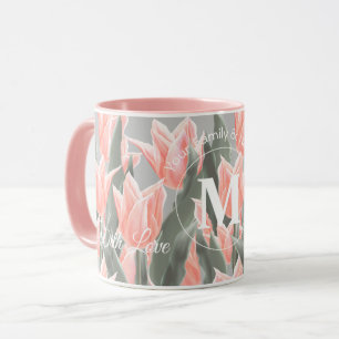 Eleganter Familienname Monogramm Pfirsich Tulpen M Tasse