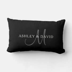 Eleganter Familienname Monogramm Schwarz, Grau & Lendenkissen
