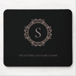 Eleganter Familienname Monogramm Schwarz Mousepad