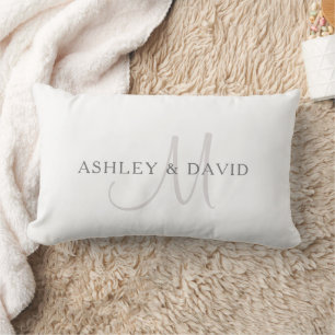 Eleganter Familienname Monogramm   Weiß & Grau Lendenkissen