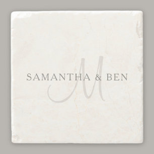 Eleganter Familienname Monogramm   Weiß & Grau Steinuntersetzer