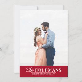 Eleganter Familienname Red | Hochseitiges Foto Feiertagskarte