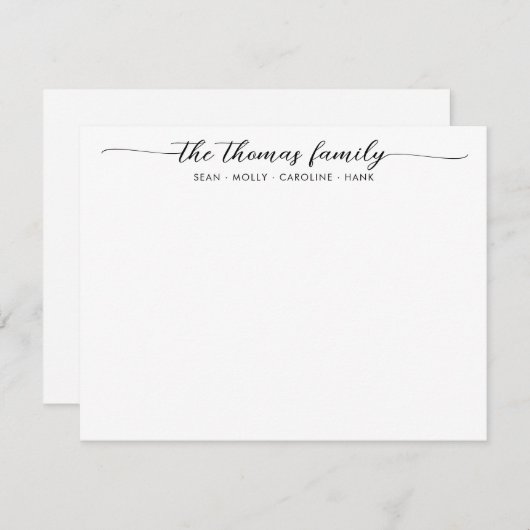 Eleganter Familienname Schwarzer Script-Schriftart Mitteilungskarte (Vorne/Hinten)