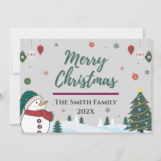 Eleganter Familienname & Snowman Weihnachten (Vorderseite)