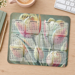 Eleganter farbenfroher Blumenkalender 2027 Mousepad