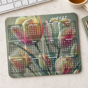 Eleganter farbenfroher Blumenkalender 2027 Mousepad