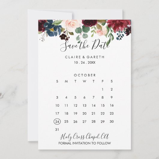 Eleganter farbenfroher Blumenkalender Save the Dat Save The Date (Vorderseite)