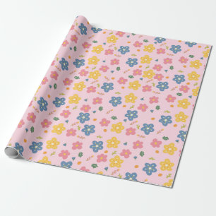 Eleganter farbenfroher Blumenmuster Geburtstag Geschenkpapier