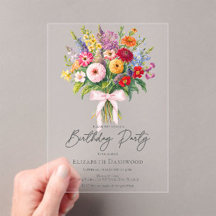 Eleganter farbenfroher Blumenstrauß zum Geburtstag Acryleinladungen