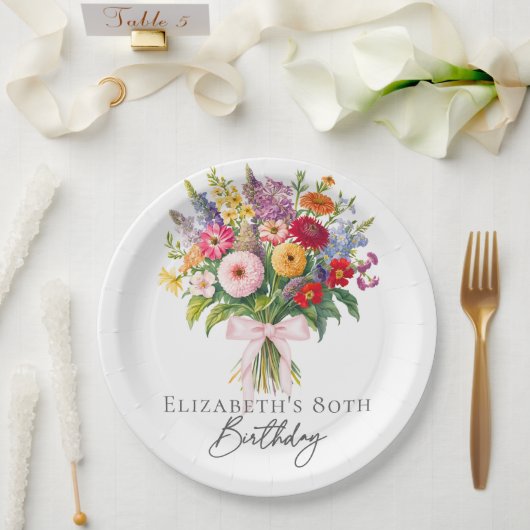Eleganter farbenfroher Blumenstrauß zum Geburtstag Pappteller (Hochzeit)