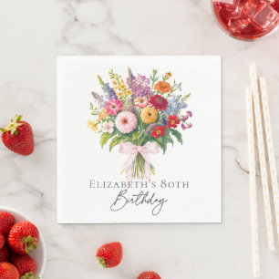 Eleganter farbenfroher Blumenstrauß zum Geburtstag Serviette