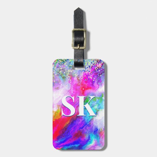 Eleganter, farbenfroher Glitzer aus Marmor Gepäckanhänger (Vorderseite vertikal)