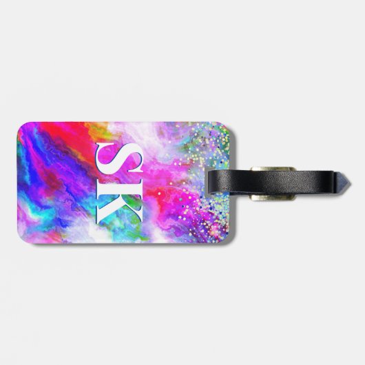 Eleganter, farbenfroher Glitzer aus Marmor Gepäckanhänger (Rückseite horizontal)