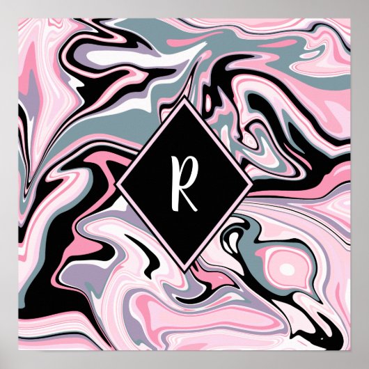 Eleganter, farbenfroher Marmor rosa lila schwarz Poster (Vorne)