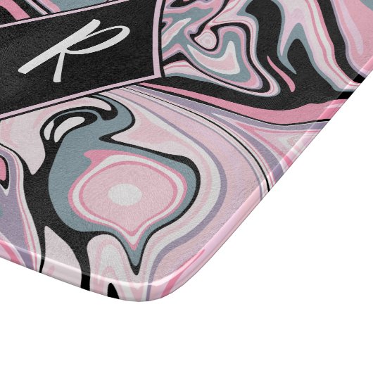 Eleganter, farbenfroher Marmor rosa lila schwarz Schneidebrett (Ecke)