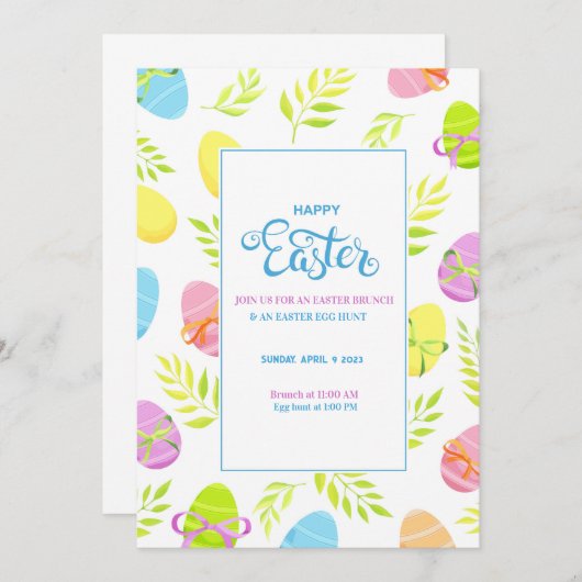 Eleganter farbenfroher Osterbrunch und Eierjagd Einladung (Vorne/Hinten)