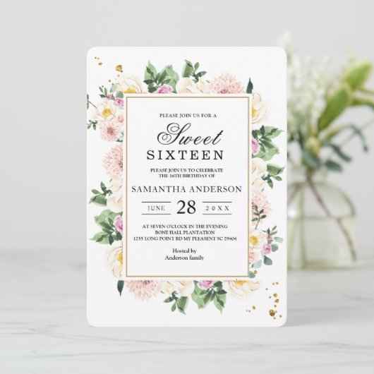 Eleganter farbenfroher Wasserfarben Schönheit Blum Einladung (Stehend Vorderseite)