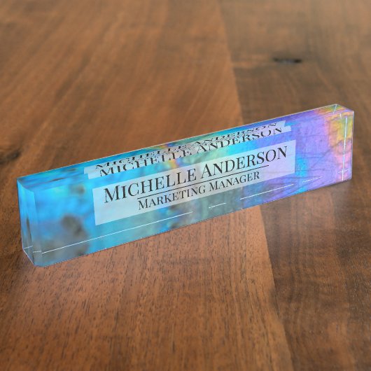 Eleganter farbiger Agate Geode Stone Beruflich Namensplakette (Seite)