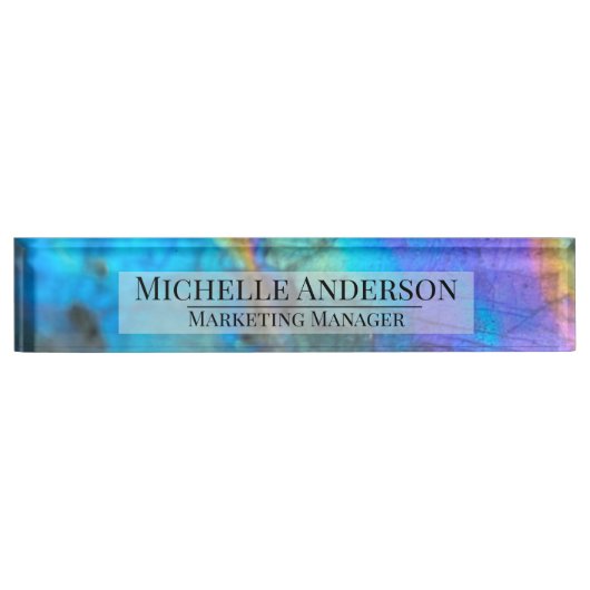 Eleganter farbiger Agate Geode Stone Beruflich Namensplakette (Vorderseite)