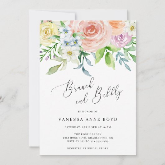 Eleganter Farbpfirsich Bläserbrunch und Bubbly Einladung (Vorderseite)