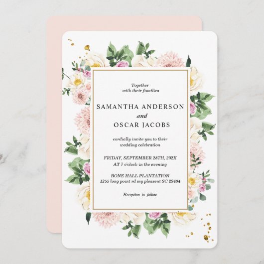 Eleganter Farbton Wasserfarbe Schöner Blumenrahmen Einladung (Vorne/Hinten)