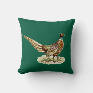 Eleganter Fasanenvogel im Vintage-Stil auf Jägergr Kissen