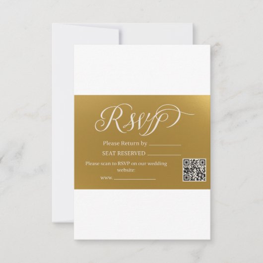 Eleganter Faux-Goldfolien-Script-QR-Code-Hochzeits RSVP Karte (Vorderseite)