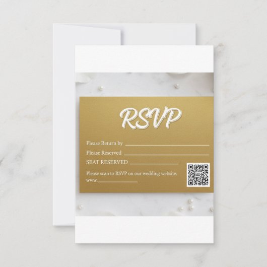 Eleganter Faux-Goldfolien-Script-QR-Code-Hochzeits RSVP Karte (Vorderseite)