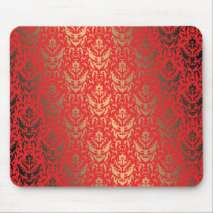 Eleganter Faux-Schimmer Gold und Rot Damast Mousepad