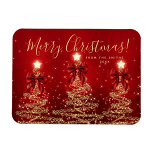 Eleganter Feiertag Gold Rot Weihnachtsbäume + Jahr Magnet