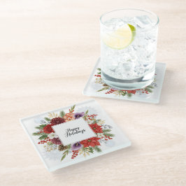 Eleganter Feiertags-Blumenkranz Frohe Feiertage Glasuntersetzer