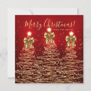 Eleganter Feiertags-Gold-Rot-Weihnachtsbaum-Gruß  Feiertagskarte