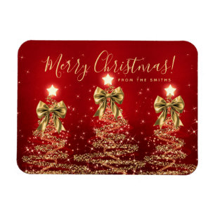 Eleganter Feiertags-Gold-Rot-Weihnachtsbaum-Gruß  Magnet