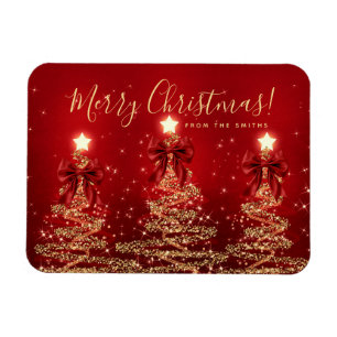 Eleganter Feiertags-Gold-Rot-Weihnachtsbaum-Gruß  Magnet