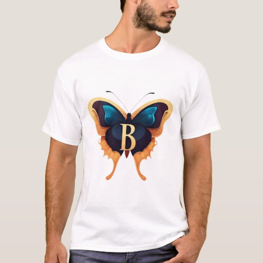 Eleganter, feiner "B"-Schriftart mit Butterfly T-Shirt (Vorderseite)