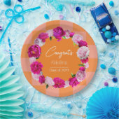 Eleganter, feiner Blumenorange und rosa Karo Absch Pappteller (Party)