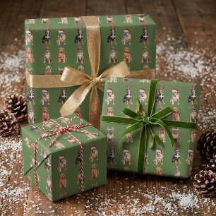 Eleganter Festlicher Grüner Hund Weihnachten Geschenkpapier