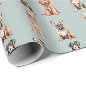 Eleganter festlicher hellblauer Welpenhund Geburts Geschenkpapier (Rolleneckpunkt)