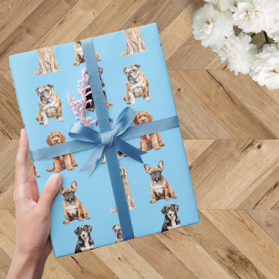 Eleganter Festlicher Heller Blauer Hundewelpen Geb Geschenkpapier