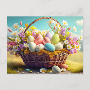 Eleganter Festlicher Korb Mit Ostereiern Postkarte