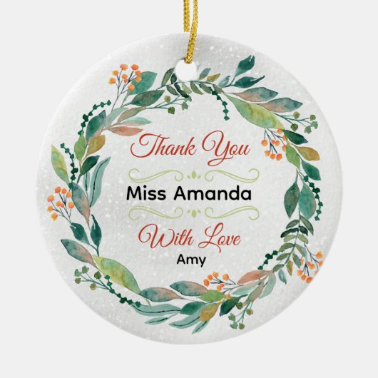 Eleganter festlicher Lehrer Weihnachtskranz Keramik Ornament (Vorne)