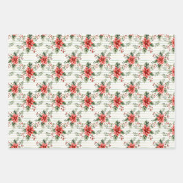 Eleganter festlicher Rot-Grün-Weihnachten gestreif Geschenkpapier Set