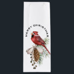 Eleganter festlicher Schöner Weihnachtsfest Kardin Geschenktüte Für Weinflaschen<br><div class="desc">Ein ausgeklügeltes Design aus einem schlichten roten Kardinal auf einem Kiefernkegel mit Fröhlicher Weihnachten auf der einen und Happy New Year auf der anderen Seite. Traditionell und schön!</div>