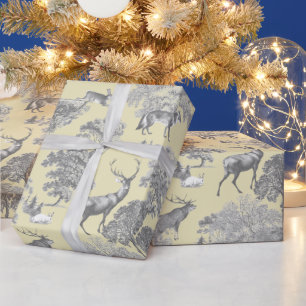Eleganter festlicher Toile Fox Deer Gray Gold Beig Geschenkpapier