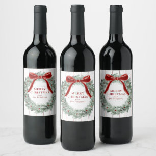 Eleganter festlicher Weihnachtsroter Bogen Kranz Weinetikett