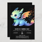 Eleganter Feueratemdrache Geburtstag Einladung (Vorne/Hinten)