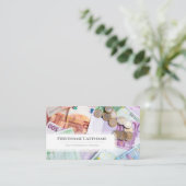 Eleganter Finanzexperte mit weißem Euro-Geld Visitenkarte (Stehend Vorderseite)