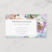 Eleganter Finanzexperte mit weißem Euro-Geld Visitenkarte (Rückseite)