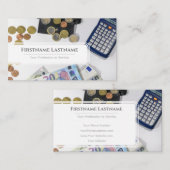 Eleganter Finanzexperte mit weißem Euro-Geld Visitenkarte (Vorne/Hinten)