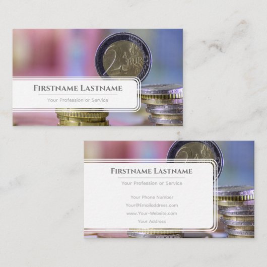 Eleganter Finanzexperte mit weißem Euro-Geld Visitenkarte (Vorne/Hinten)